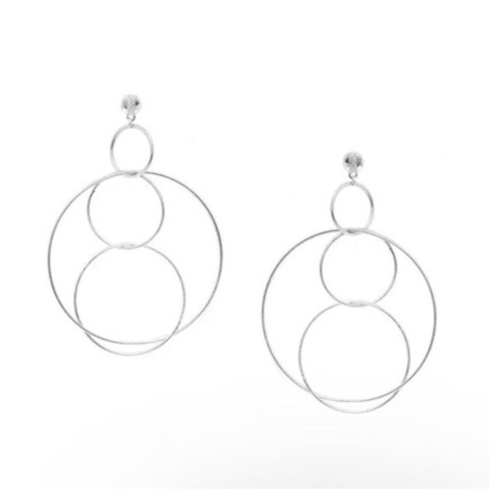 NWT Marlyn Schiff Triple Circle Drop Earrings | Silver-Plated Statement Hoops